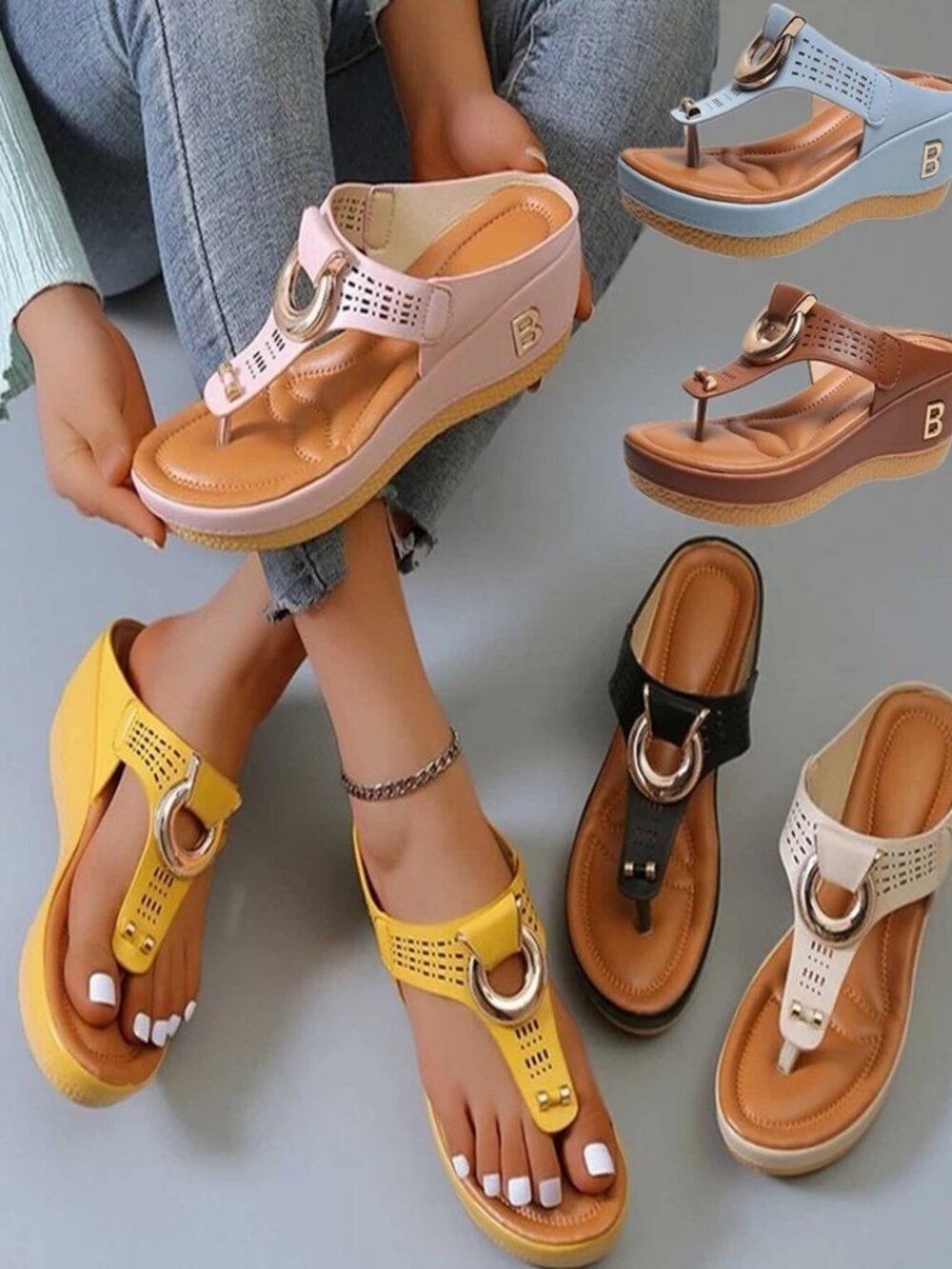 Anti-Slip Women Orthopedic Sandals Casual Beach Comfy Shoes Mid-Wedge Flip Flops - Picture 3 of 16